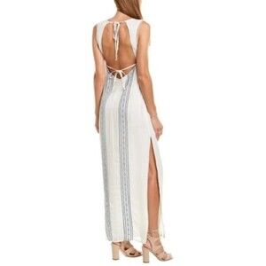 ale By Alessandra Maxi Dress White Blue Embroidered Open Back Womens Size Small